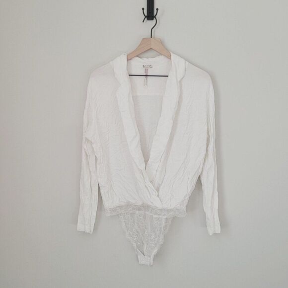 Free People Elsa Bodysuit Top Cream Surplice Neck Size Small - Picture 7 of 12